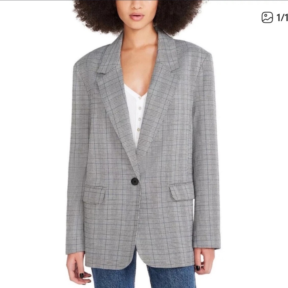 Steve Madden Houndstooth Single Button Flap Pocket Oversized Blazer